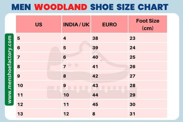 woodland men's shoes size chart